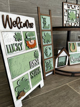 Load image into Gallery viewer, MINI St.Patrick's Day Interchangeable Leaning Sign File, Glowforge Leprechaun, LuckyHeartDesignsCo