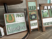 Load image into Gallery viewer, MINI St.Patrick's Day Interchangeable Leaning Sign File, Glowforge Leprechaun, LuckyHeartDesignsCo