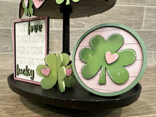 Load image into Gallery viewer, Lucky in Love Quick and Easy Tiered Tray File SVG, Glowforge, Valentines, St. Patrick's Day, Clover, Heart, LuckyHeartDesignsCo