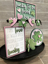 Load image into Gallery viewer, Lucky in Love Quick and Easy Tiered Tray File SVG, Glowforge, Valentines, St. Patrick's Day, Clover, Heart, LuckyHeartDesignsCo