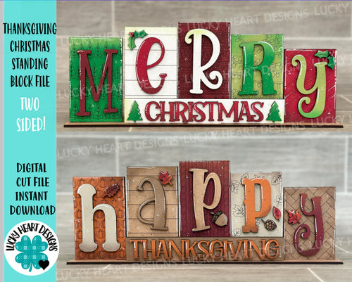 Thanksgiving Christmas Standing Reversible File SVG, Tiered Tray, Pumpkin, Autumn, Glowforge, LuckyHeartDesignsCo