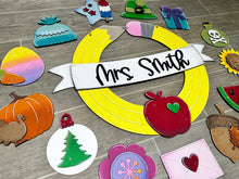 Load image into Gallery viewer, Pencil School Round Welcome Interchangeable SVG FILE, Teacher, Holiday, Seasonal Shapes, glowforge, LuckyHeartDesignsCo