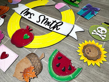 Load image into Gallery viewer, Pencil School Round Welcome Interchangeable SVG FILE, Teacher, Holiday, Seasonal Shapes, glowforge, LuckyHeartDesignsCo