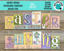 Load image into Gallery viewer, Easter Spring Standing Reversible Blocks File SVG, Tiered Tray Bunny, Flowers, Birdhouse, Glowforge, LuckyHeartDesignsCo
