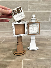 Load image into Gallery viewer, MINI Sign Holder Display Interchangeable Leaning Sign File SVG, Tiered Tray Glowforge, LuckyHeartDesignsCo