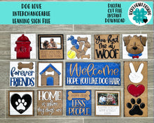 Load image into Gallery viewer, Dog Love Interchangeable Leaning Sign File SVG, Puppy Tiered Tray Glowforge, LuckyHeartDesignsCo