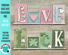 Load image into Gallery viewer, Standing Love Luck Reversible File SVG, Tiered Tray Valentines, St. Patrick's Day, Clover, Glowforge, LuckyHeartDesignsCo