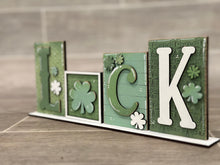 Load image into Gallery viewer, Standing Love Luck Reversible File SVG, Tiered Tray Valentines, St. Patrick's Day, Clover, Glowforge, LuckyHeartDesignsCo