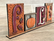 Load image into Gallery viewer, Standing Fall Snow Reversible File SVG, Tiered Tray, Pumpkin, Snowflake, Autumn, Glowforge, LuckyHeartDesignsCo