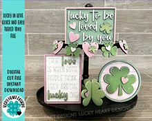 Load image into Gallery viewer, Lucky in Love Quick and Easy Tiered Tray File SVG, Glowforge, Valentines, St. Patrick's Day, Clover, Heart, LuckyHeartDesignsCo