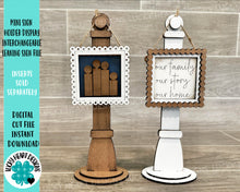 Load image into Gallery viewer, MINI Sign Holder Display Interchangeable Leaning Sign File SVG, Tiered Tray Glowforge, LuckyHeartDesignsCo
