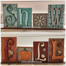 Load image into Gallery viewer, Standing Fall Snow Reversible File SVG, Tiered Tray, Pumpkin, Snowflake, Autumn, Glowforge, LuckyHeartDesignsCo