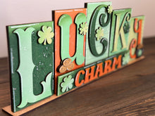 Load image into Gallery viewer, Lucky Charm Valentine Reversible Standing Blocks File SVG, Tiered Tray Valentines, St. Patrick's Day, Clover, Glowforge, LuckyHeartDesignsCo