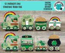 Load image into Gallery viewer, St. Patrick's Day Standing Train File SVG, Lucky, Clover, Pot O Gold, Leprechaun, Tiered Tray Glowforge, LuckyHeartDesignsCo