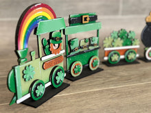 Load image into Gallery viewer, St. Patrick's Day Standing Train File SVG, Lucky, Clover, Pot O Gold, Leprechaun, Tiered Tray Glowforge, LuckyHeartDesignsCo