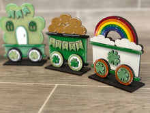 Load image into Gallery viewer, St. Patrick's Day Standing Train File SVG, Lucky, Clover, Pot O Gold, Leprechaun, Tiered Tray Glowforge, LuckyHeartDesignsCo