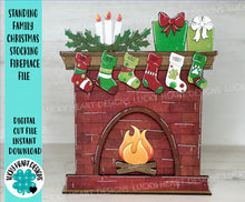 Load image into Gallery viewer, Standing Family Christmas StockingFireplace File SVG, Glowforge 'Twas The Night Before, LuckyHeartDesignsCo