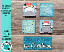 Load image into Gallery viewer, MINI Hippopotamus Christmas Interchangeable Leaning Sign File SVG, Tiered Tray Glowforge, LuckyHeartDesignsCo