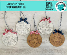 Load image into Gallery viewer, Jolly Sports Parents Christmas Ornament Tag File SVG, Glowforge, Mom Dad, Bag Tag, Football,Cheer, Hockey, Baseball, LuckyHeartDesignsCo