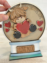 Load image into Gallery viewer, Highland Cow Valentines Snow Globe Interchangeable File SVG, Glowforge, Tiered Tray LuckyHeartDesignsCo