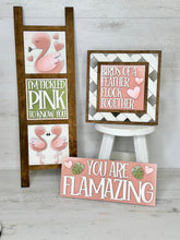 Load image into Gallery viewer, Flamingo Valentine Interchangeable Leaning Sign File SVG, Glowforge Tiered Tray, LuckyHeartDesignsCo