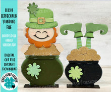 Load image into Gallery viewer, Lucky Leprechaun File SVG, Tiered Tray Pot of Gold, Standing and Door Hanger, Glowforge, LuckyHeartDesignsCo