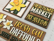 Load image into Gallery viewer, Daffodil Interchangeable Leaning Sign File SVG, Spring, Summer, Flower, Floral, Tiered Tray Glowforge, LuckyHeartDesignsCo