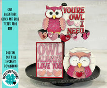 Load image into Gallery viewer, Owl Valentines Quick and Easy Tiered Tray File SVG, Glowforge, LuckyHeartDesignsCo