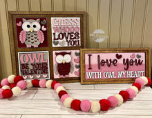 Load image into Gallery viewer, Valentine Owl Interchangeable Leaning Sign File SVG, Glowforge Tiered Tray, LuckyHeartDesignsCo
