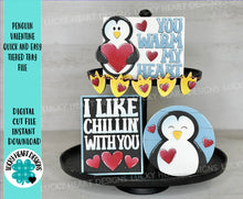 Load image into Gallery viewer, Penguin Valentines Quick and Easy Tiered Tray File SVG, Glowforge, LuckyHeartDesignsCo