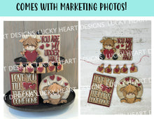 Load image into Gallery viewer, Highland Cow Valentines Quick and Easy Tiered Tray File SVG, Glowforge, LuckyHeartDesignsCo