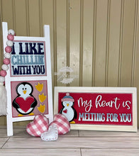 Load image into Gallery viewer, Penguin Valentine Interchangeable Leaning Sign File SVG, Glowforge Tiered Tray, LuckyHeartDesignsCo