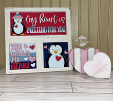 Load image into Gallery viewer, Penguin Valentine Interchangeable Leaning Sign File SVG, Glowforge Tiered Tray, LuckyHeartDesignsCo