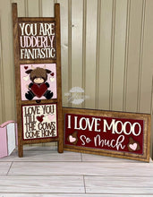 Load image into Gallery viewer, Valentine Highland Cow Interchangeable Leaning Sign File SVG, Glowforge Tiered Tray, LuckyHeartDesignsCo