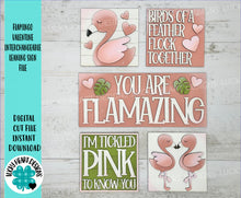 Load image into Gallery viewer, Flamingo Valentine Interchangeable Leaning Sign File SVG, Glowforge Tiered Tray, LuckyHeartDesignsCo