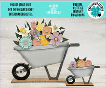 Load image into Gallery viewer, Wheelbarrow For The Flower Basket Interchangeable (Original and TINY) File SVG, Vase, Flower, Tiered Tray, Glowforge, LuckyHeartDesignsCo