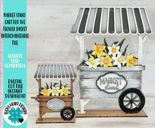 Load image into Gallery viewer, Market Stand Cart For The Flower Basket Interchangeable (Original and TINY) File SVG, Farm Stand Tiered Tray, Glowforge, LuckyHeartDesignsCo