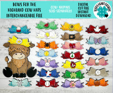 Load image into Gallery viewer, BOWS for the Highland Cow Interchangeable Hats MINI File SVG, (Bows Only) Seasonal sign, Farm Tiered Tray Glowforge, LuckyHeartDesignsCo
