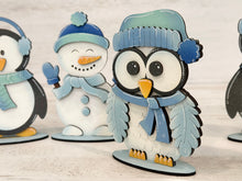 Load image into Gallery viewer, Winter Friends Standing File SVG, Glowforge, Penguin, Owl, Snowman, Winter Tiered Tray LuckyHeartDesignsCo
