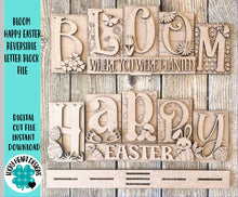 Load image into Gallery viewer, Bloom Happy Easter Reversible Blocks File SVG, Tiered Tray Spring, Bunny, Flowers, Glowforge, LuckyHeartDesignsCo