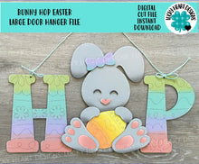Load image into Gallery viewer, Bunny HOP Easter Large Door Hanger File SVG, Glowforge, LuckyHeartDesignsCo