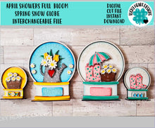 Load image into Gallery viewer, April Showers Full Bloom Spring Snow Globe Interchangeable File SVG, Glowforge, Watering Can, Rain, Flower, Tiered Tray LuckyHeartDesignsCo