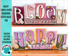 Load image into Gallery viewer, Bloom Happy Easter Reversible Blocks File SVG, Tiered Tray Spring, Bunny, Flowers, Glowforge, LuckyHeartDesignsCo