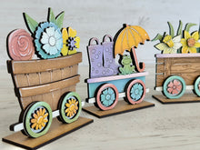 Load image into Gallery viewer, Spring Standing Train File SVG, Daisy, Flower, Umbrella, Daffodil, Tulip, Tiered Tray Glowforge, LuckyHeartDesignsCo