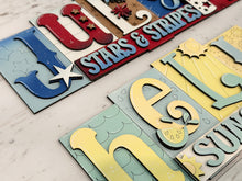 Load image into Gallery viewer, July Fourth Hello Sunshine Standing Reversible Blocks File SVG, Summer, Fourth of July, Tiered Tray Glowforge, LuckyHeartDesignsCo