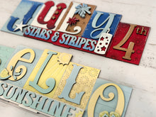 Load image into Gallery viewer, July Fourth Hello Sunshine Standing Reversible Blocks File SVG, Summer, Fourth of July, Tiered Tray Glowforge, LuckyHeartDesignsCo