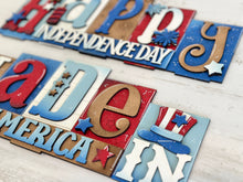 Load image into Gallery viewer, Made In America Independence day Standing Reversible Blocks File SVG, Fourth of July, Tiered Tray Glowforge, LuckyHeartDesignsCo