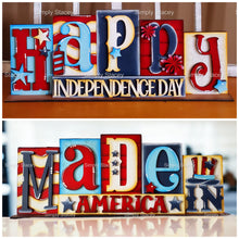 Load image into Gallery viewer, Made In America Independence day Standing Reversible Blocks File SVG, Fourth of July, Tiered Tray Glowforge, LuckyHeartDesignsCo