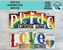 Load image into Gallery viewer, Pride Love Standing Reversible Blocks File SVG, Tiered Tray Glowforge, LuckyHeartDesignsCo