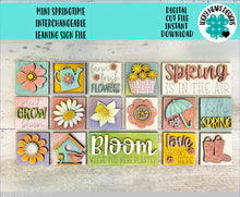 Load image into Gallery viewer, MINI Springtime Interchangeable Leaning Sign File SVG, Bird house, Flower, Umbrella, Tiered Tray Glowforge, LuckyHeartDesignsCo